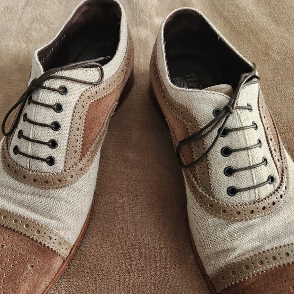Salvatore Ferragamo Men's Beige Suede & Canvas Cap Toe Oxford Shoes US 11 EE - Picture 3 of 10